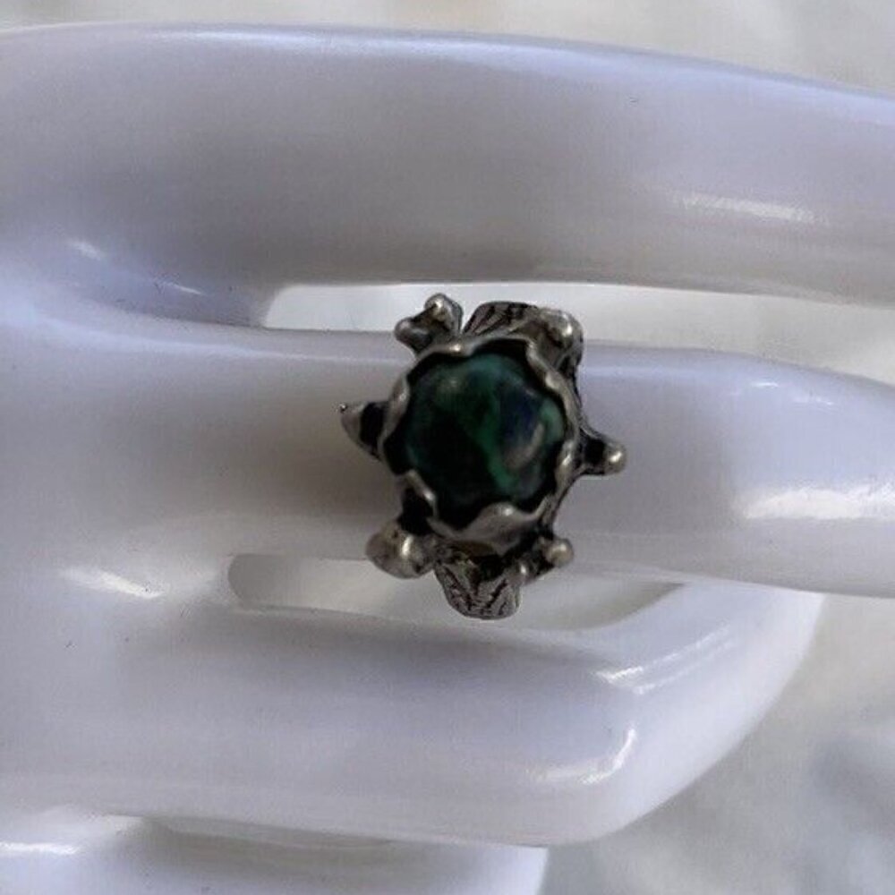 Vintage Old Pawn Dark Green Turquoise Southwest Sterling Silver Ring Sz Adj 6 - Picture 2 of 13